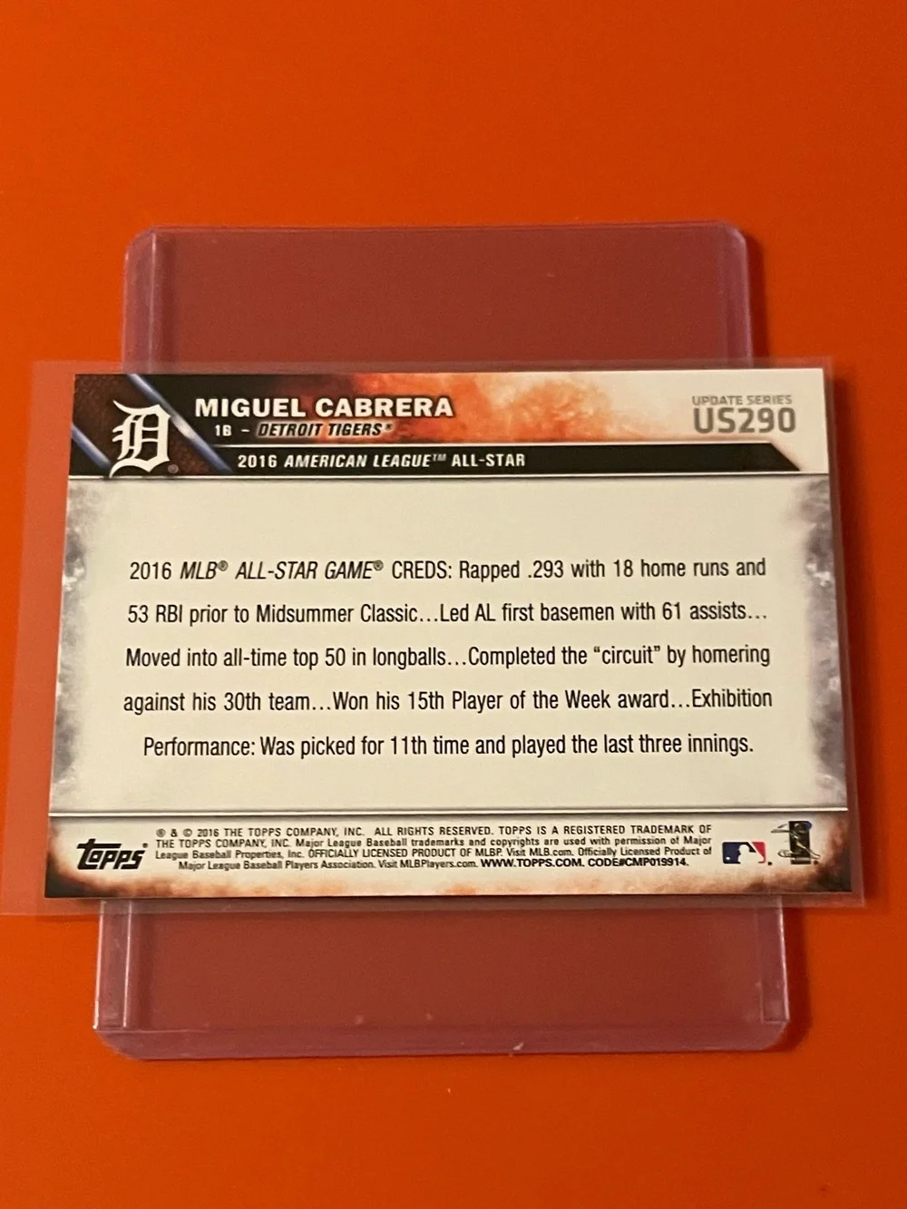 Miguel Cabrera #US290 [All-Star Game] 2016 Topps Baseball Trading Card